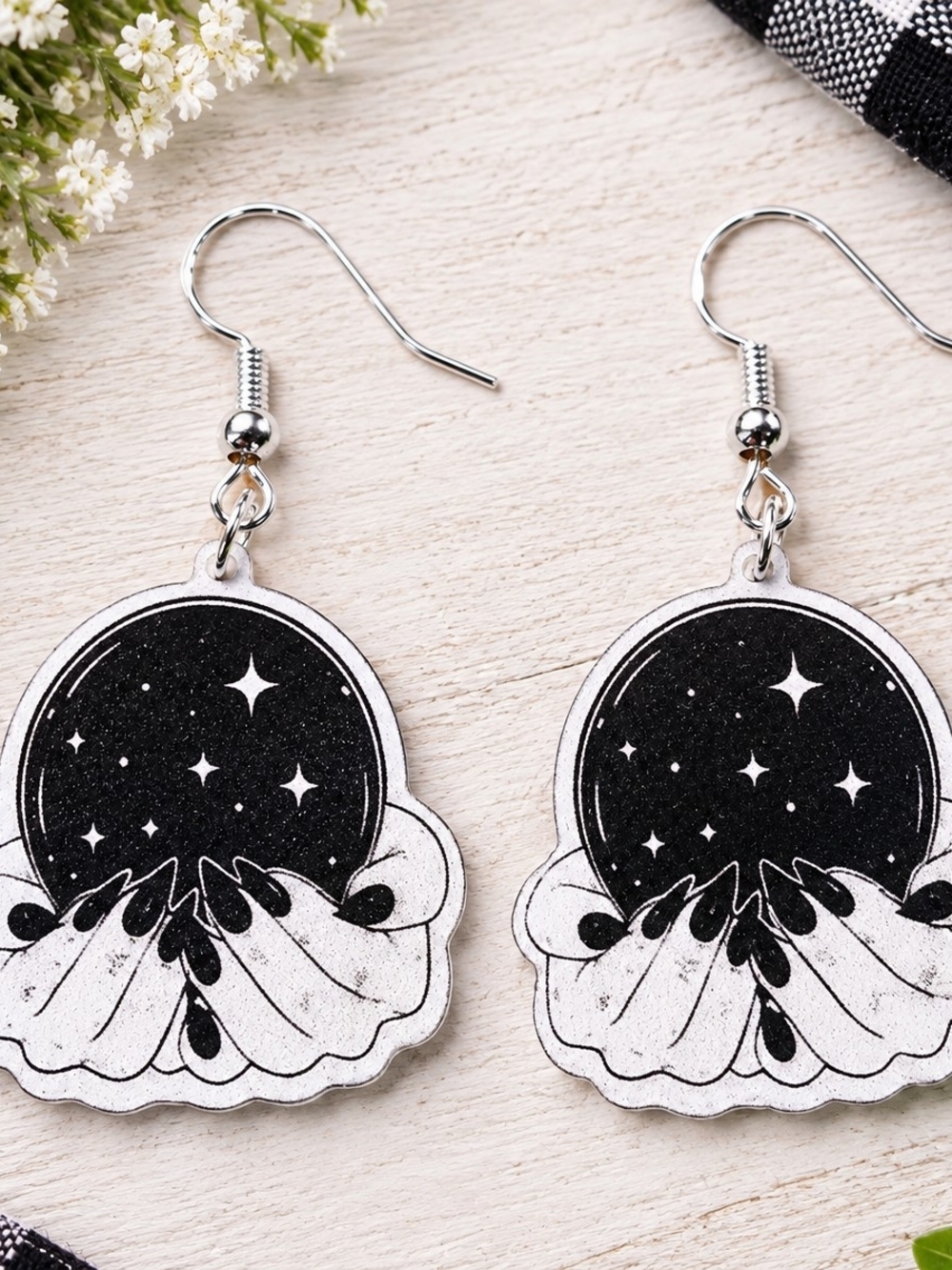 Black Starry Crystal Ball Dangle Earrings - Women's Accessories
